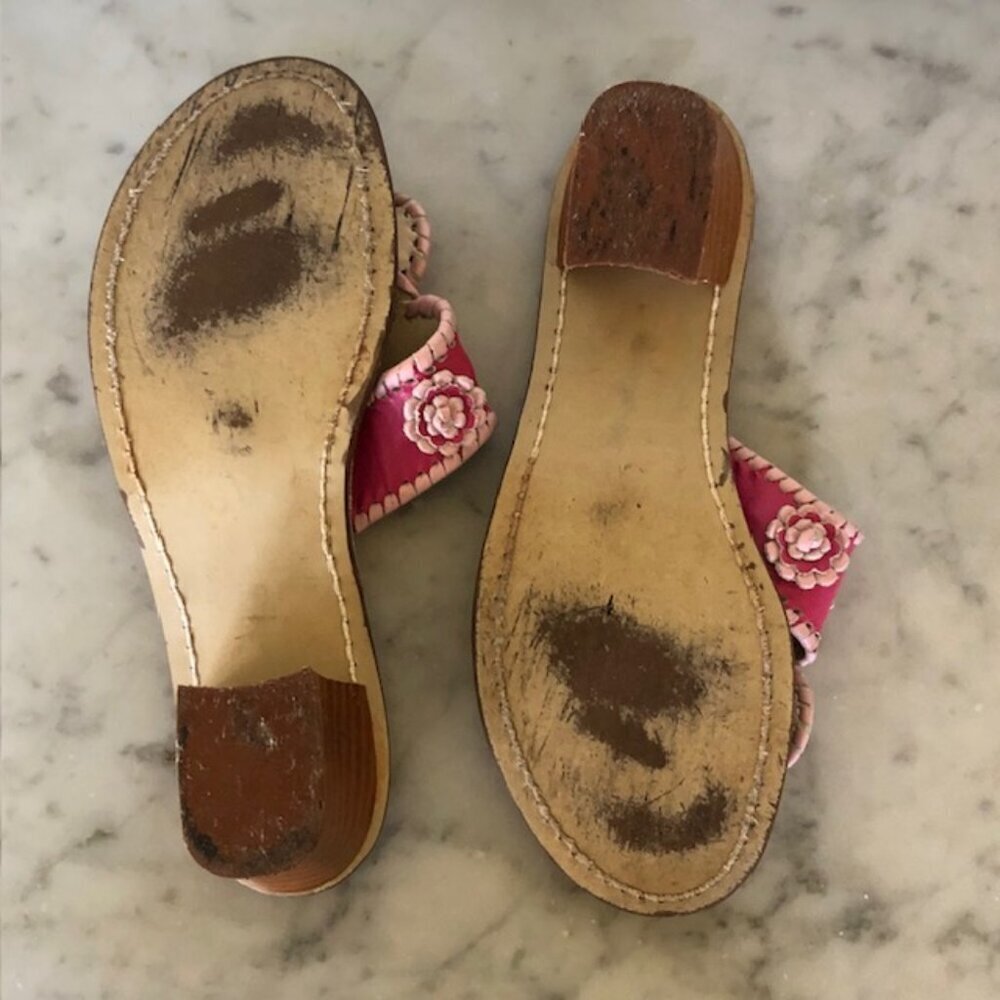 Jack Rogers Pink Floral Leather Heeled Sandals - Picture 14 of 15